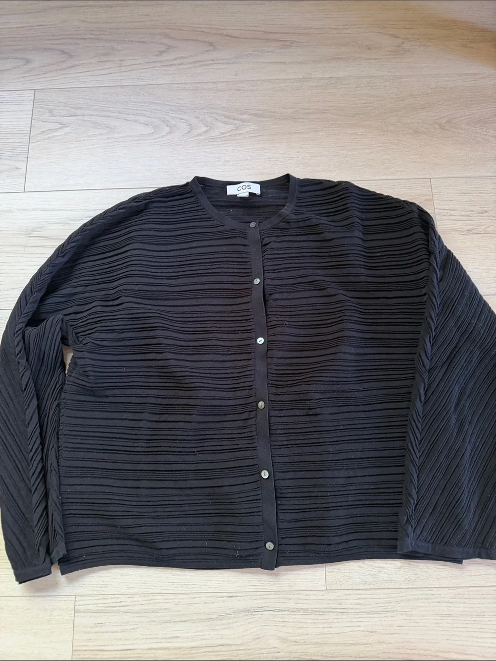 COS Black Ribbed-Texture Button Cardigan. Size Large - Picture 1 of 5